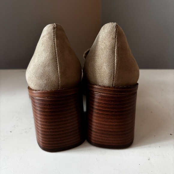 Vince Camuto Beige Suede Leather Loafers Block Heel size 6 - Picture 5 of 8